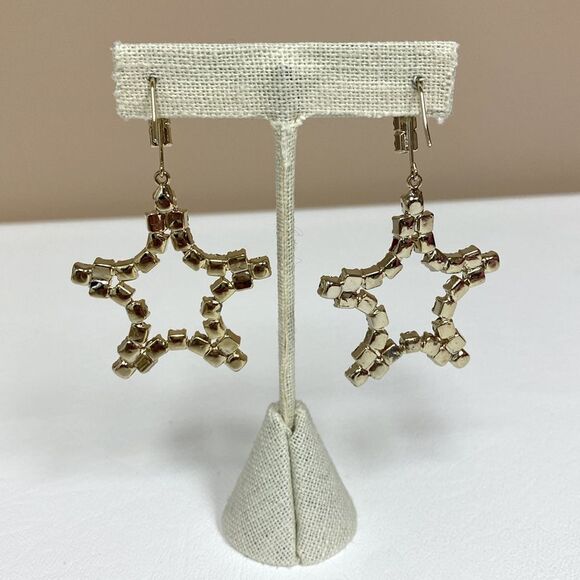 Gold Aurora Borealis Rhinestone Large Star Dangle Earring - Picture 5 of 7